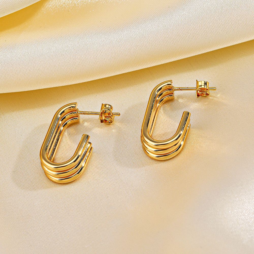 Bông Tai Nhiều Lớp Bằng Thép Titan Mạ Vàng 18K Sang Trọng Thời Trang Cho Nữ