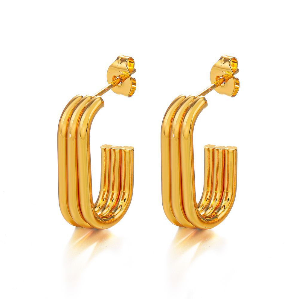 Bông Tai Nhiều Lớp Bằng Thép Titan Mạ Vàng 18K Sang Trọng Thời Trang Cho Nữ
