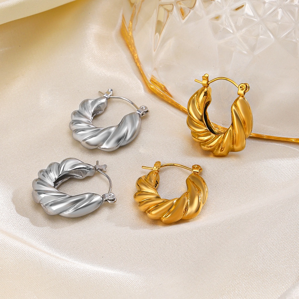 Bông Tai Mạ Vàng 18K Dạng Xoắn Phong Cách Retro Pháp Thời Trang