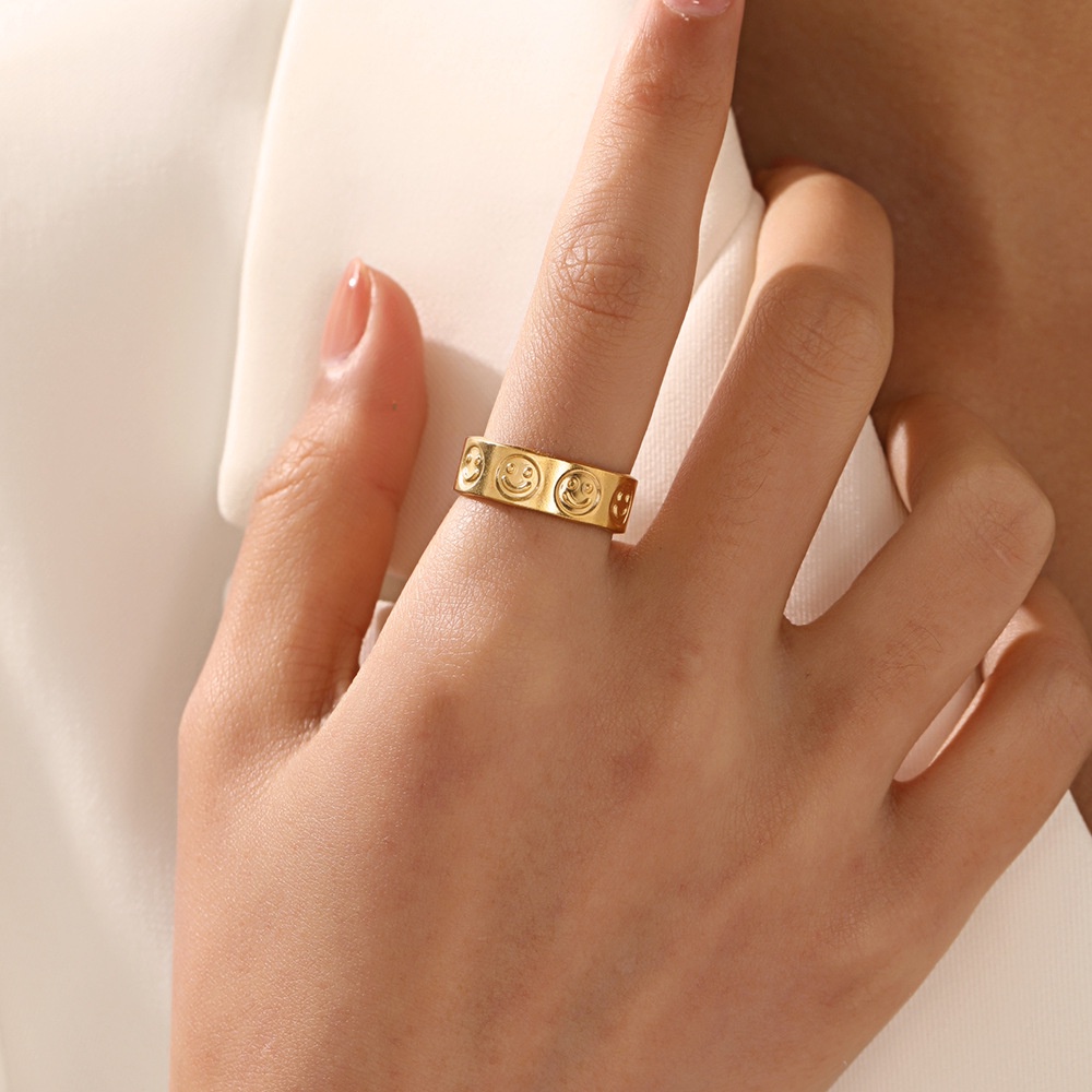 Nhẫn Thép Titan Mạ Vàng Mặt Cười Hình Học Độc Đáo Phong Cách Hip-Hop Thời Trang Cho Nữ