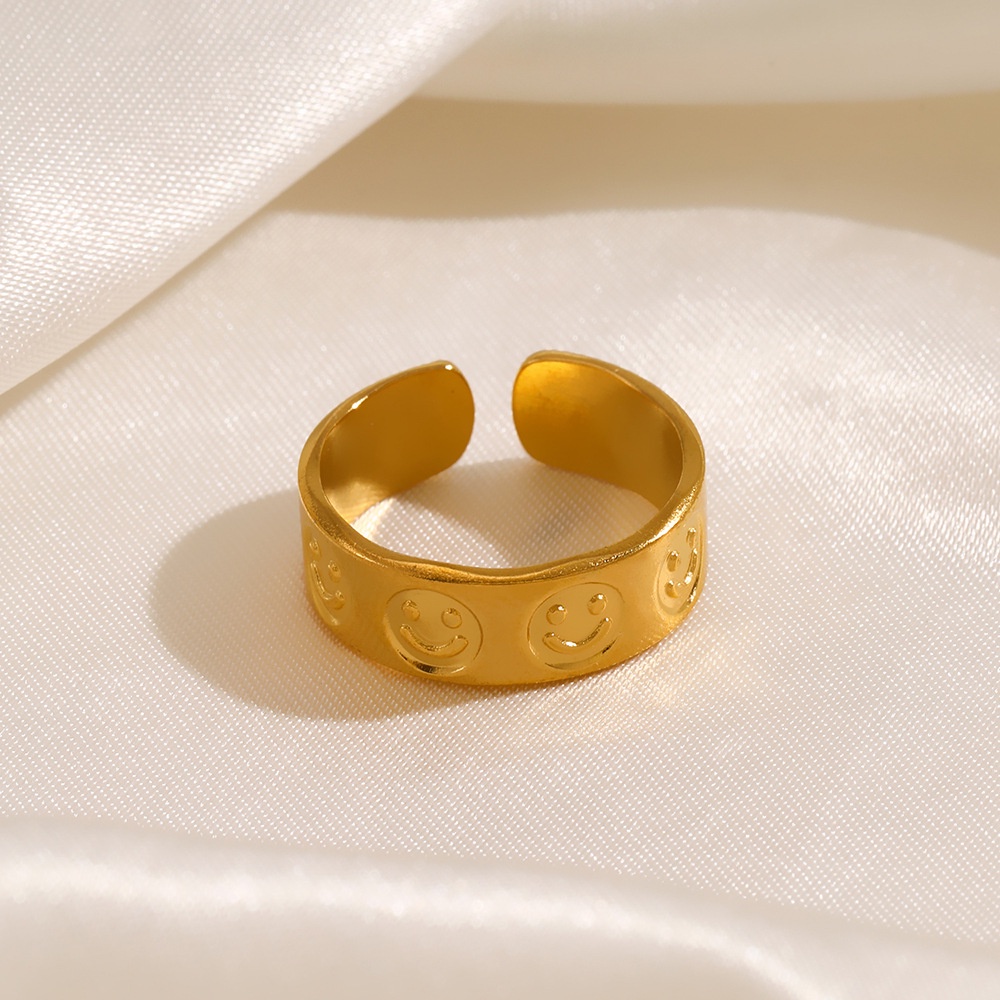Nhẫn Thép Titan Mạ Vàng Mặt Cười Hình Học Độc Đáo Phong Cách Hip-Hop Thời Trang Cho Nữ