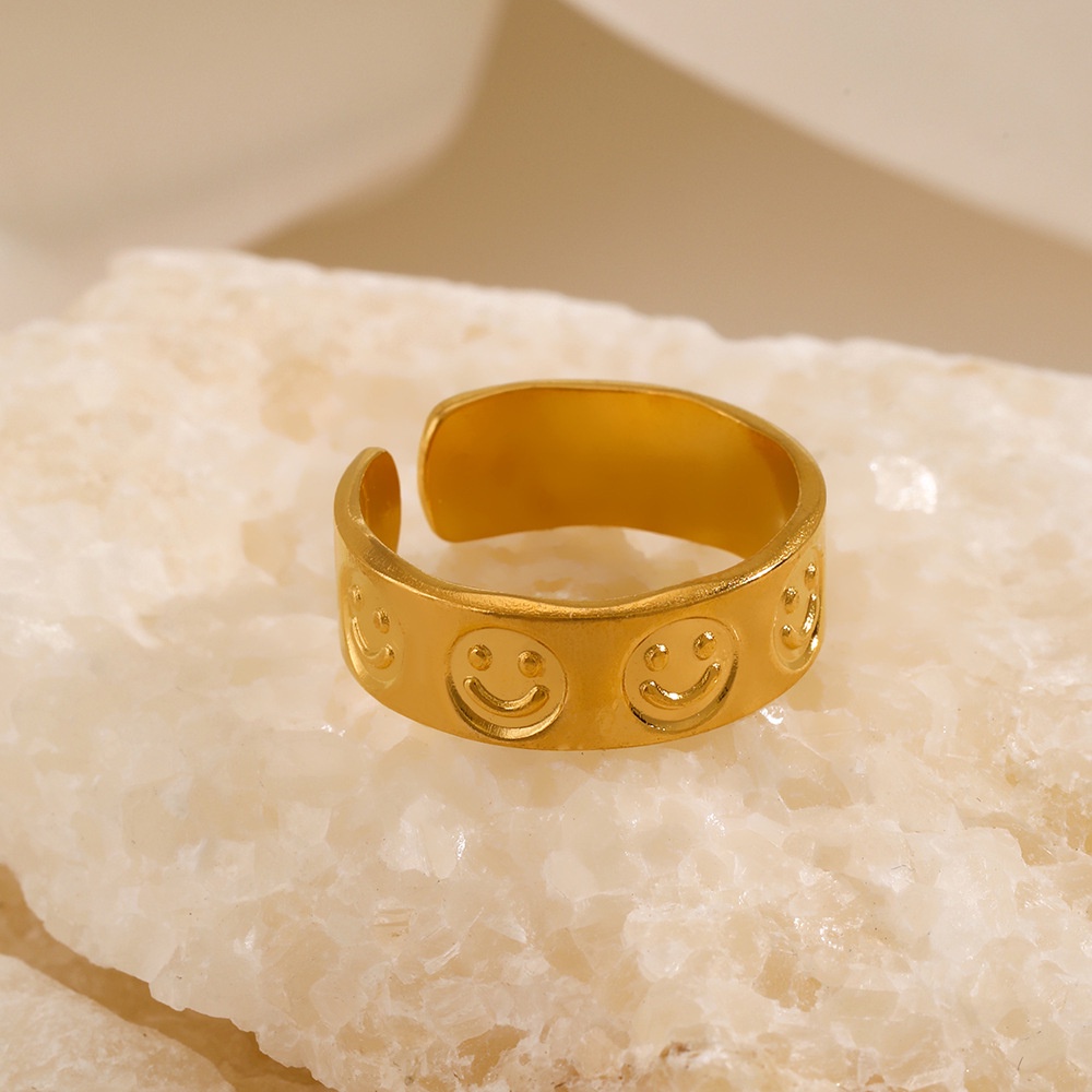 Nhẫn Thép Titan Mạ Vàng Mặt Cười Hình Học Độc Đáo Phong Cách Hip-Hop Thời Trang Cho Nữ