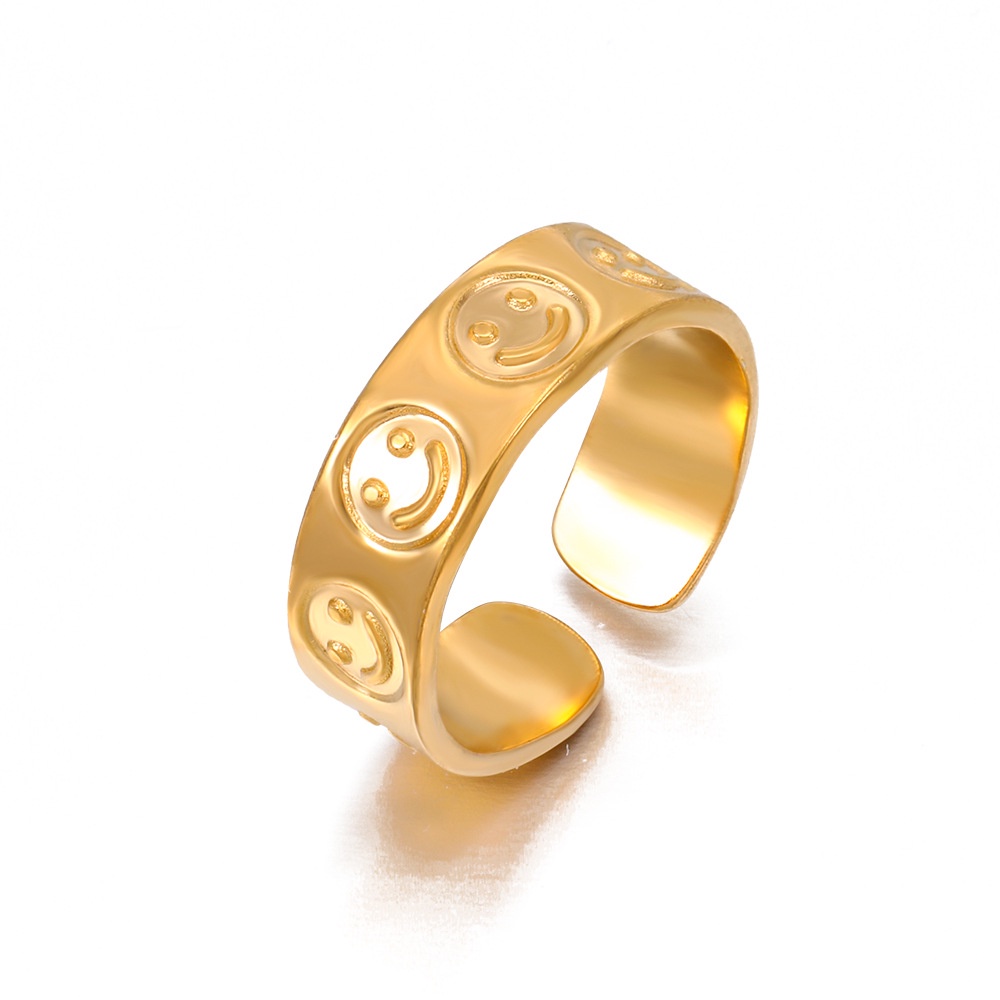 Nhẫn Thép Titan Mạ Vàng Mặt Cười Hình Học Độc Đáo Phong Cách Hip-Hop Thời Trang Cho Nữ