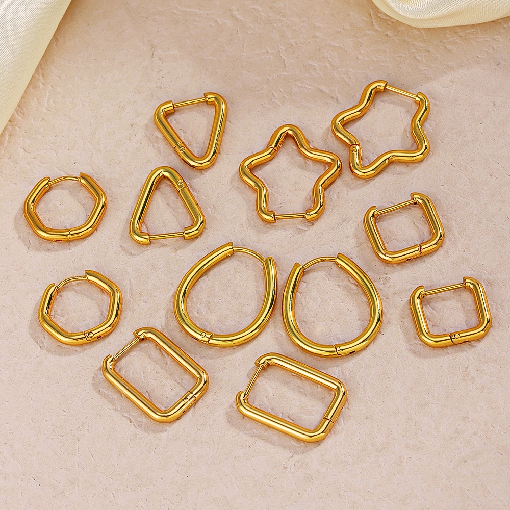 Bông Tai Hình Tròn Bằng Thép Không Gỉ Màu Vàng Đa Giác Đơn Giản Thời Trang Dễ Phối Đồ Cho Nữ