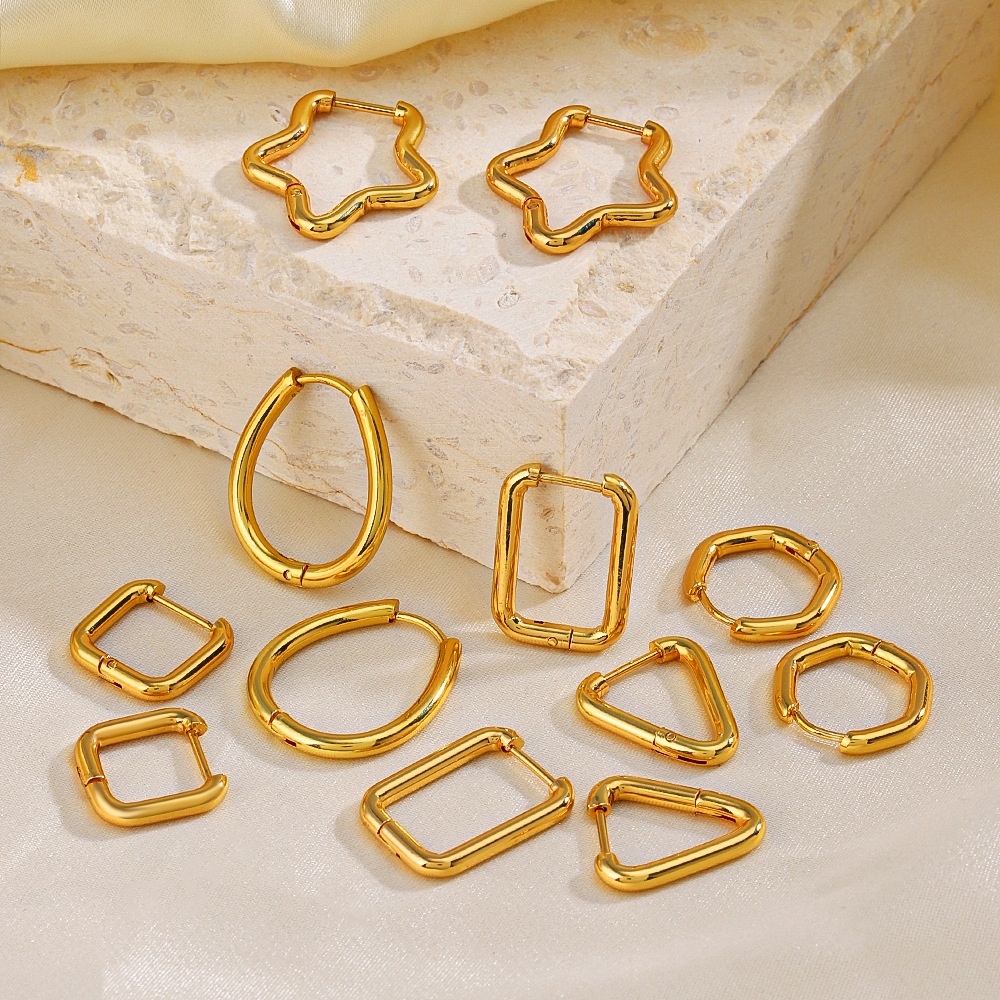 Bông Tai Hình Tròn Bằng Thép Không Gỉ Màu Vàng Đa Giác Đơn Giản Thời Trang Dễ Phối Đồ Cho Nữ