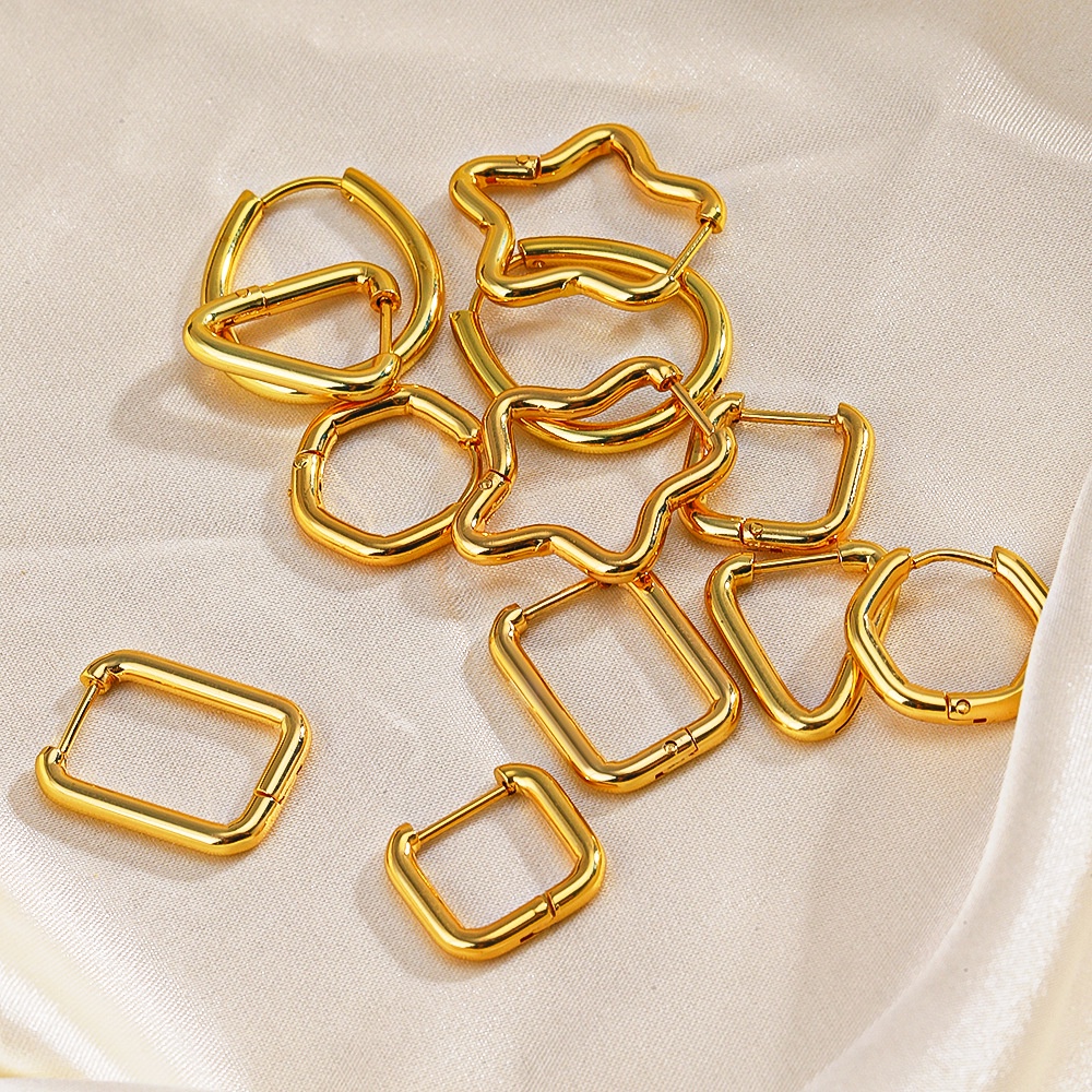 Bông Tai Hình Tròn Bằng Thép Không Gỉ Màu Vàng Đa Giác Đơn Giản Thời Trang Dễ Phối Đồ Cho Nữ