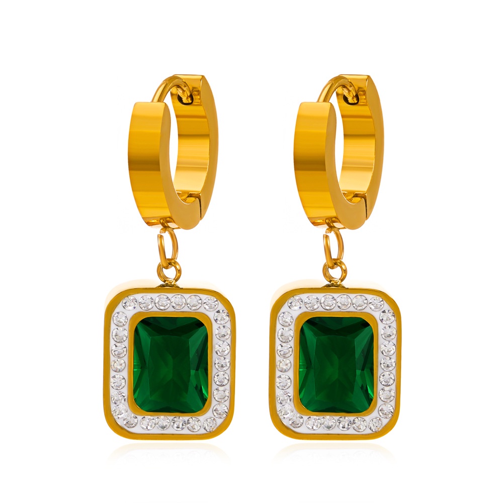 Bông Tai Bằng Thép Không Gỉ Mạ Vàng Đính Kim Cương Trắng Hình Vuông Đơn Giản Phổ Biến Dành Cho Bạn Nữ