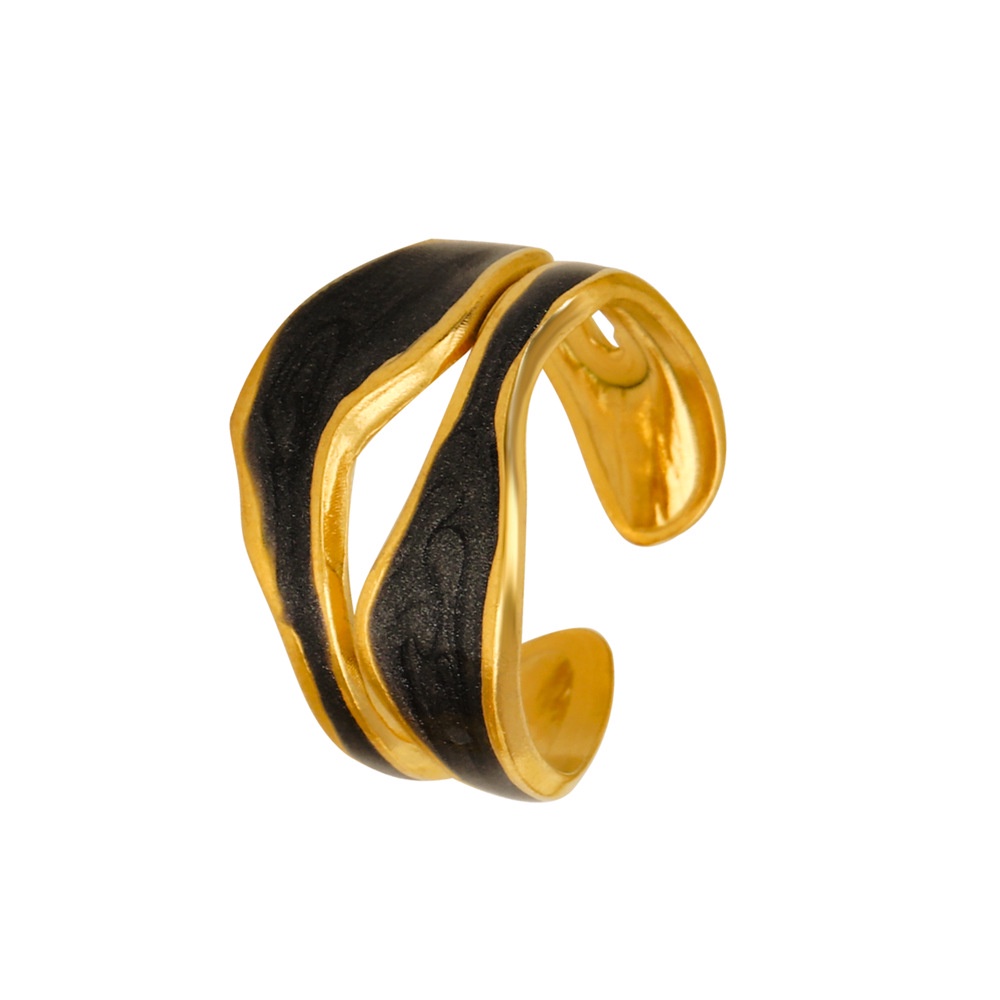 Nhẫn Hở Bằng Thép Titan Mạ Vàng 18K Phong Cách Retro Thời Trang