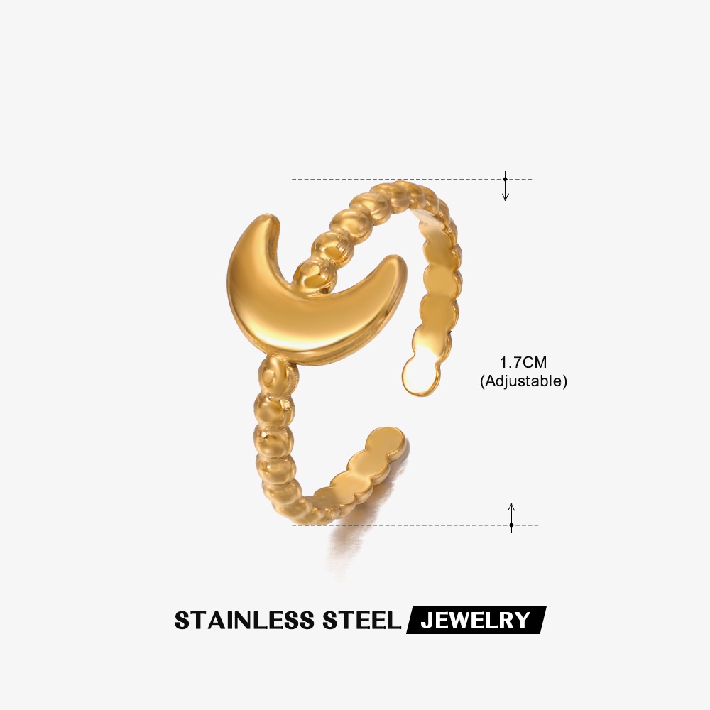 Nhẫn Hở Mạ Vàng 18k Hình Mặt Trăng Chất Liệu Thép Không Gỉ