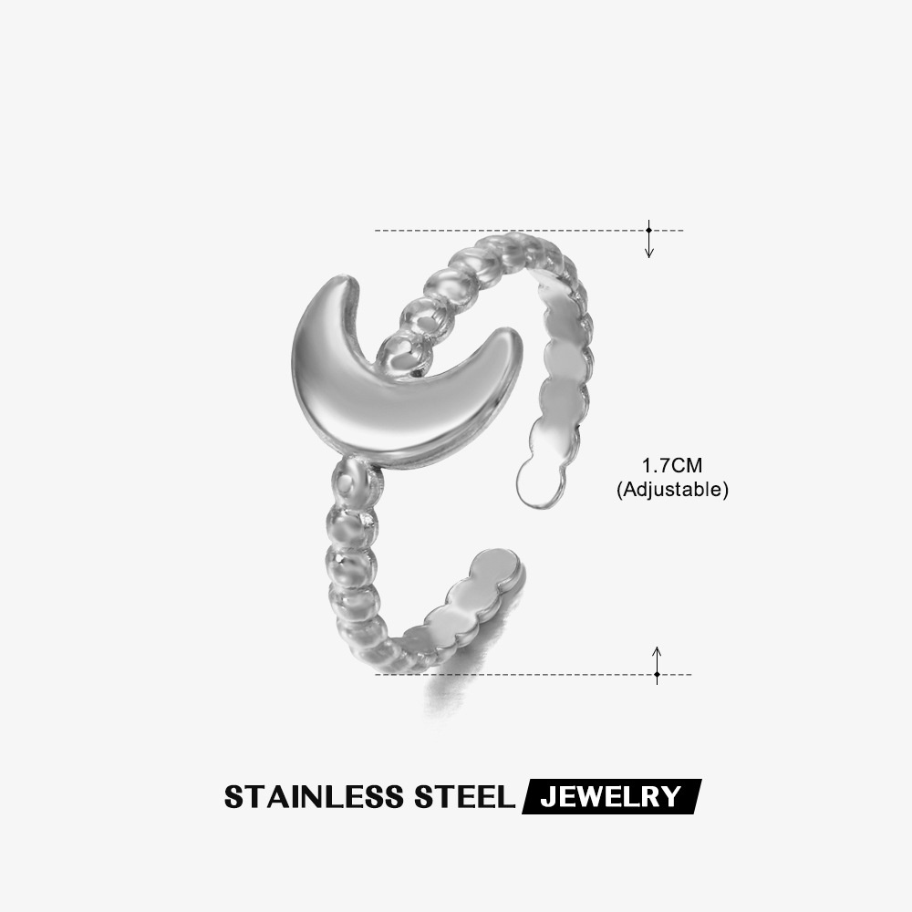 Nhẫn Hở Mạ Vàng 18k Hình Mặt Trăng Chất Liệu Thép Không Gỉ