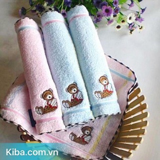 Khăn mặt mẫu giáo thêu gấu cotton [SIÊU MỊN]