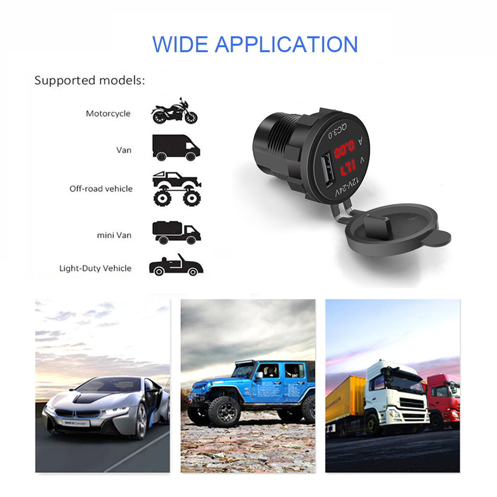 Bộ chuyển đổi sạc nhanh KEBIDUMEI tiêu chuẩn QC 3.0 có màn hình LED hiển thị điện áp dành cho xe hơi