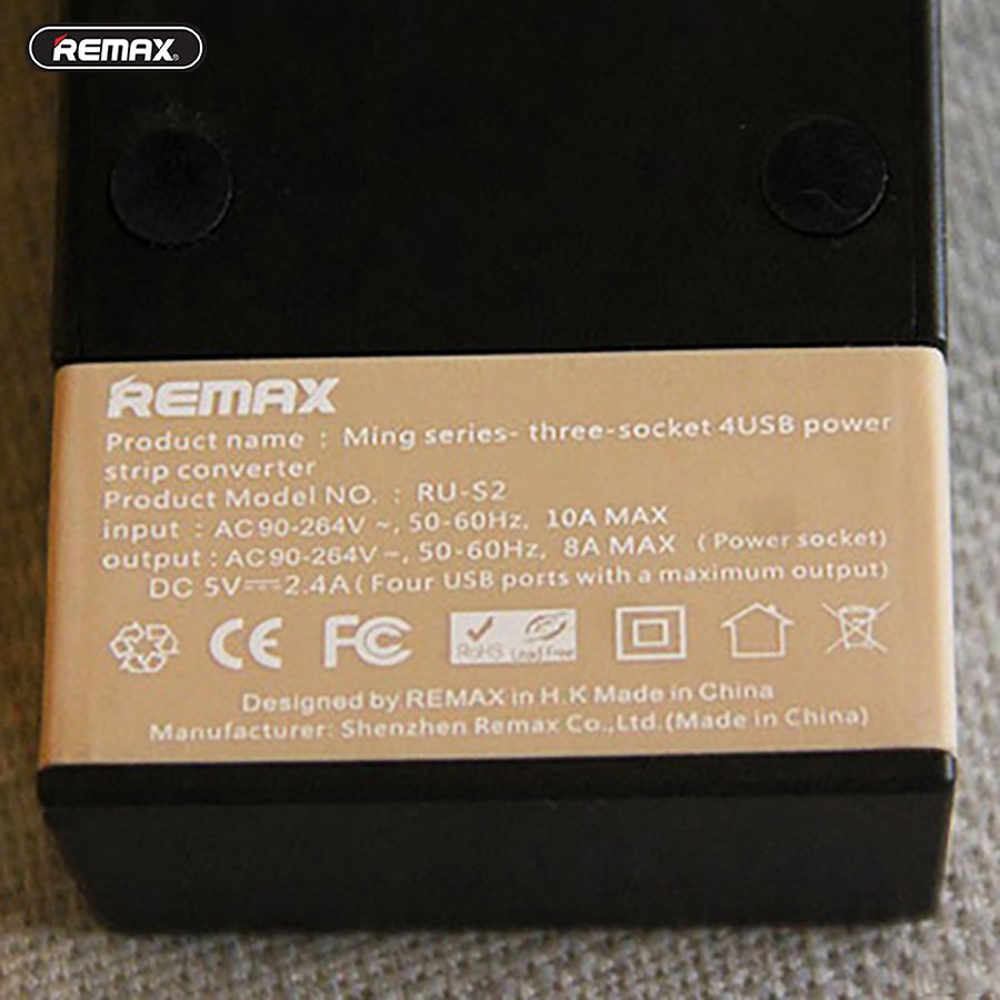 Ổ Cắm Điện Remax RU-S2 Kiêm Cốc Sạc 4 cổng USB - BH 6 tháng