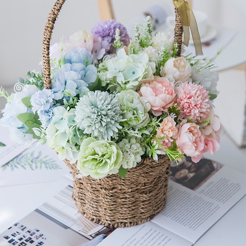 Bó hoa lụa giả cắm sẵn cao cấp để bình decor trang trí phòng ngủ phòng khách bàn làm việc mã MomBO03