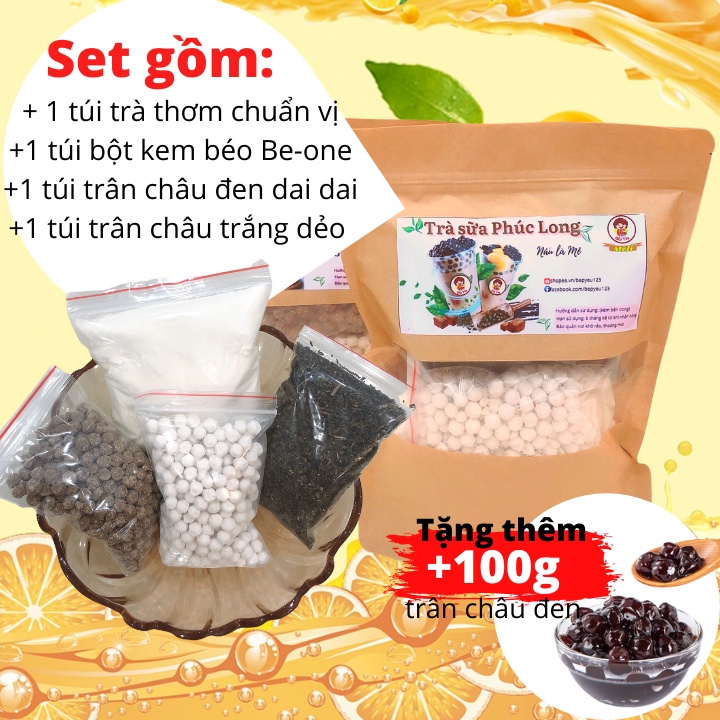 Set trà sữa tự pha phúc long, nguyên liệu làm trà sữa trân châu đường đen, hồng trà, thái xanh