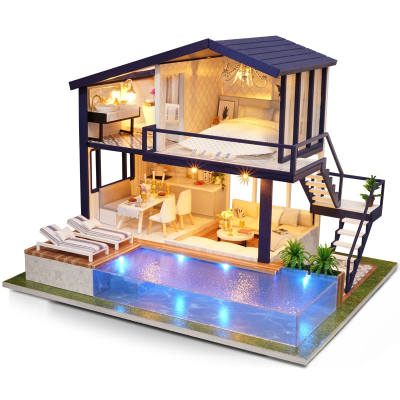 Mô hình nhà búp bê tự làm DIY Doll House Miniature Time Apartment CUTEROOM có mica, cót nhạc keo