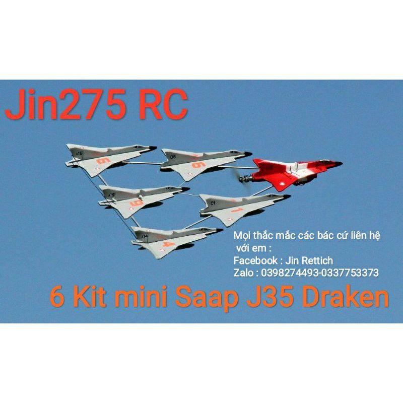 Bộ 6 vỏ Kit J35 Draken mini sải cánh cả bộ 64cm ( tặng 5 thanh carbon)