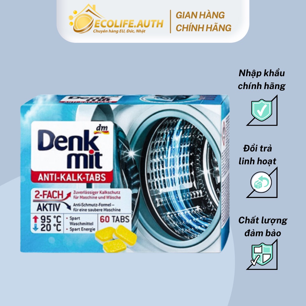 Viên Vệ Sinh Lồng Máy Giặt Denkmit Tẩy Rửa Mảng Bám Lâu Ngày Đánh Bay Vết Bẩn Mùi Hôi Lẻ 10 Viên