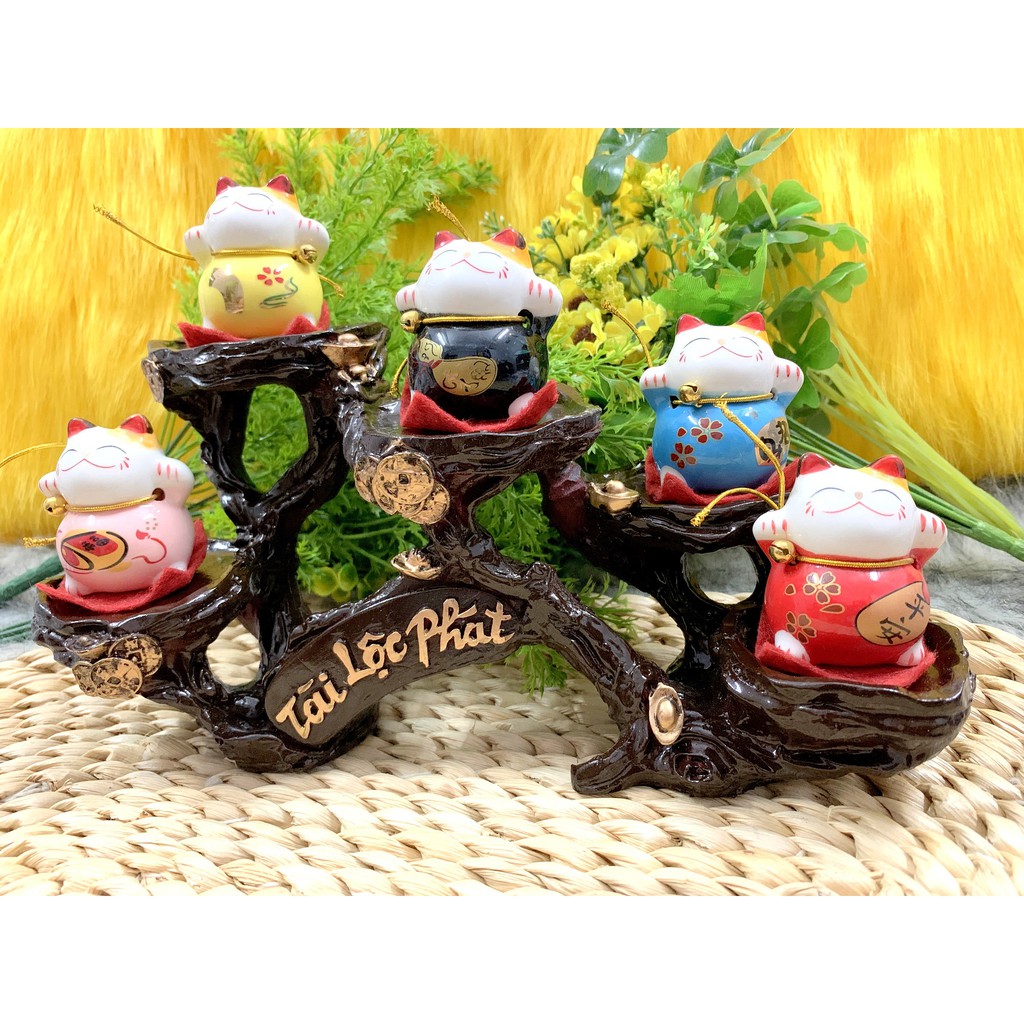Tượng Mèo Sứ Thần Tài Maneki Neko và đế Tài Lộc Phát ( Việt Nhật )