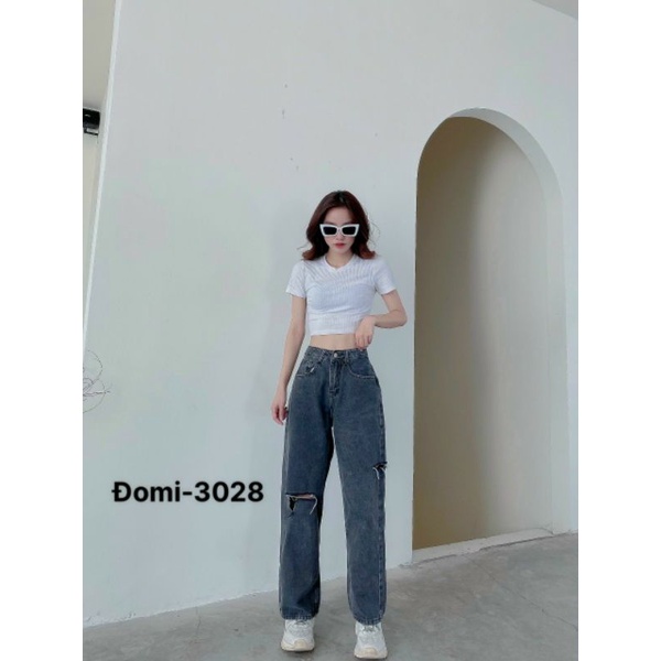 (Hot Sale) Quần baggy jeans Ms Domi 3028 phối kiểu rách gối, rách sườn.