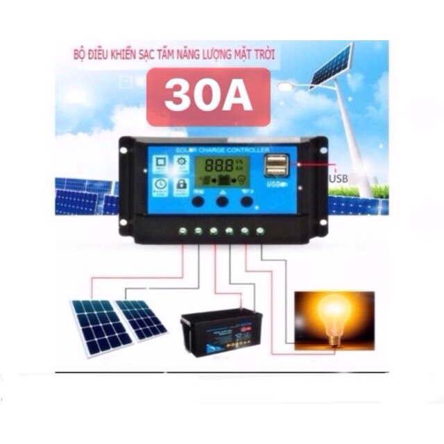 Bộ điều khiển sạc pin mặt trời 30A LCD
