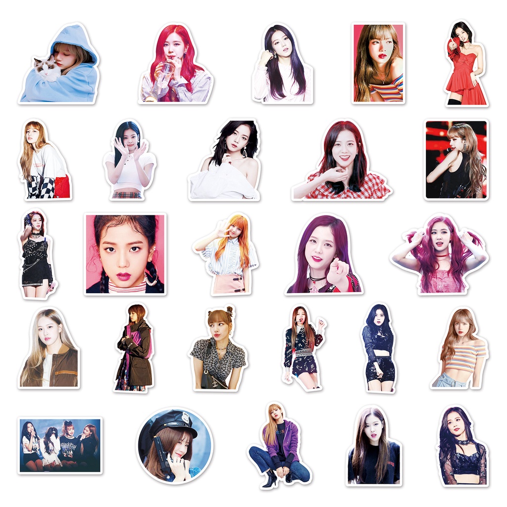 Combo 30 Sticker Chống Nước Decal Dán Điện Thoại Laptop Mũ Bảo Hiểm Vali Guitar Bình Nước Nhóm Nhạc HQ [BLACK PINK]