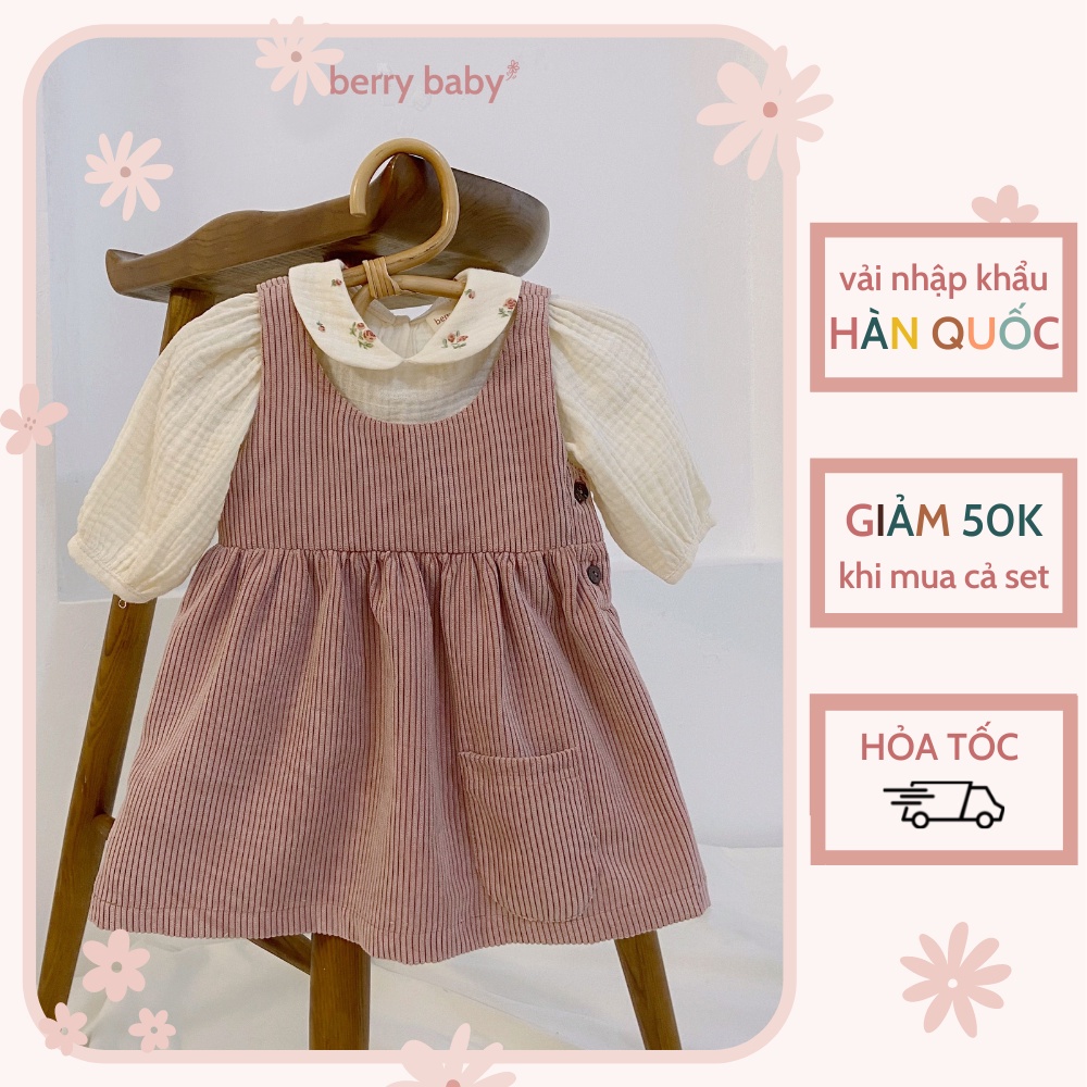 ✚Váy yếm nhung cho bé gái 03 tháng - 3 tuổi BERRYBABY, mùa đông, xòe babydoll, tăm cao cấp Lily