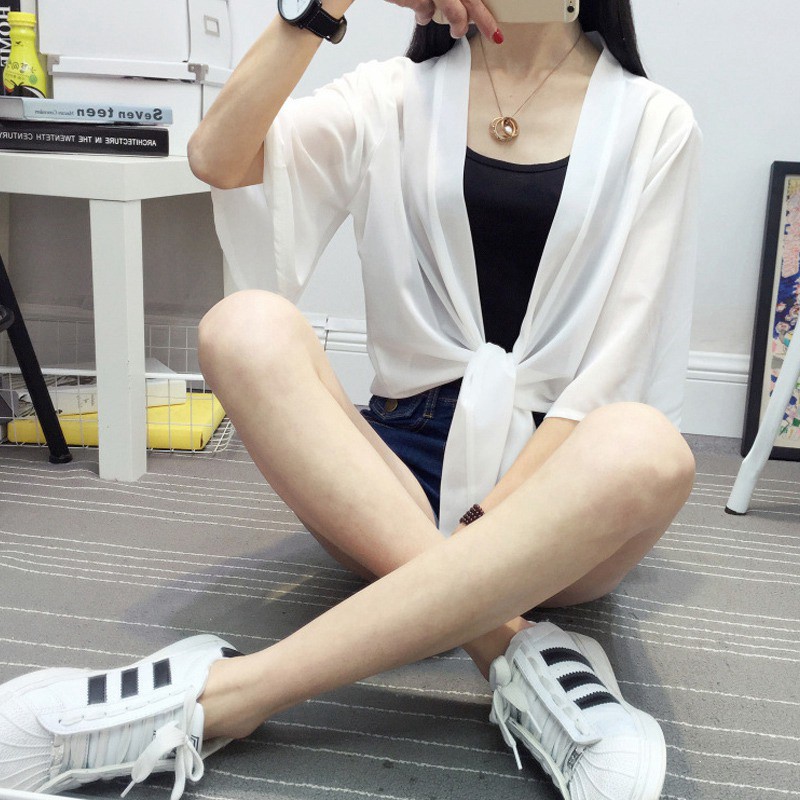 FREESHIP ĐƠN 99K_ Áo Cardigan Ngắn Tay Chất Liệu Chiffon Cho Nữ