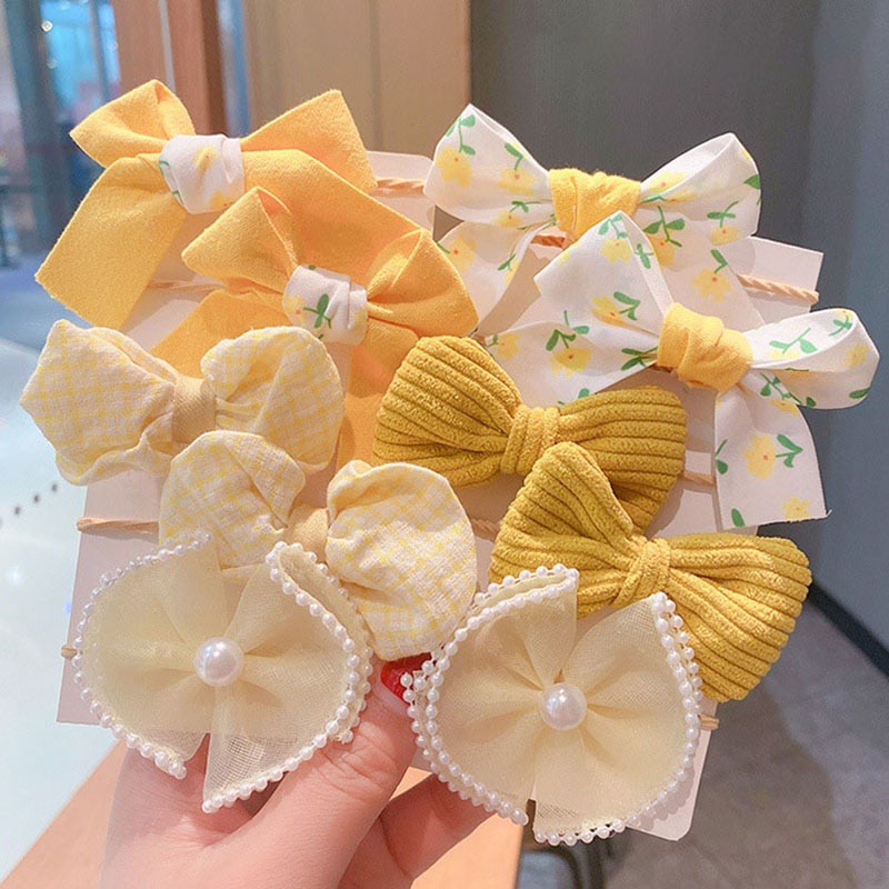 Set 10 Dây Buộc Tóc Co Giãn Đính Nơ Ren Dễ Thương Cho Bé Gái