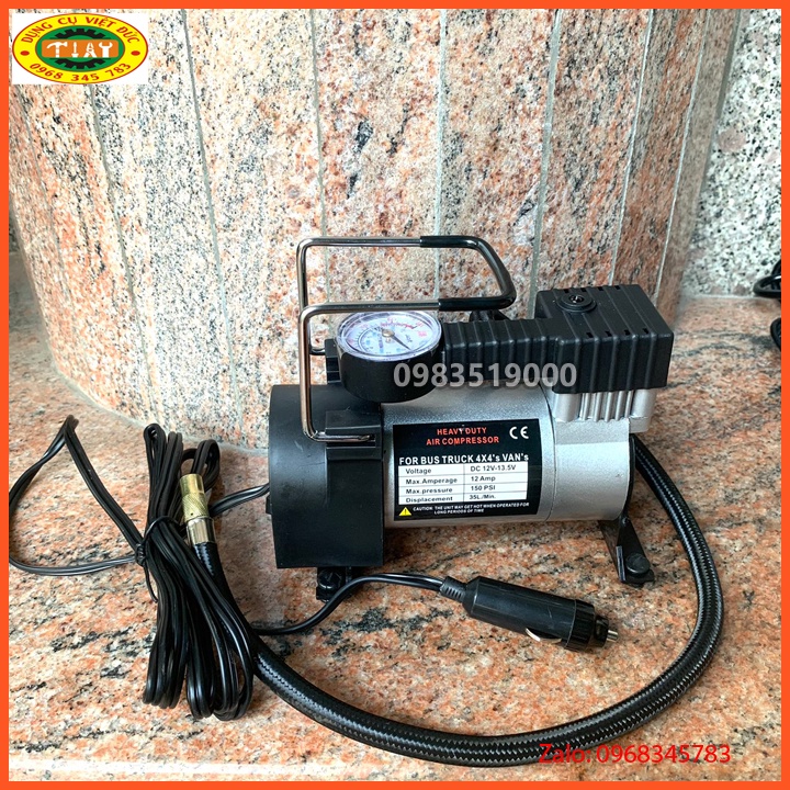 Máy bơm lốp ô tô Mini 12V cao cấp.tặng kèm kẹp bình ắc quy tẩu thuốc