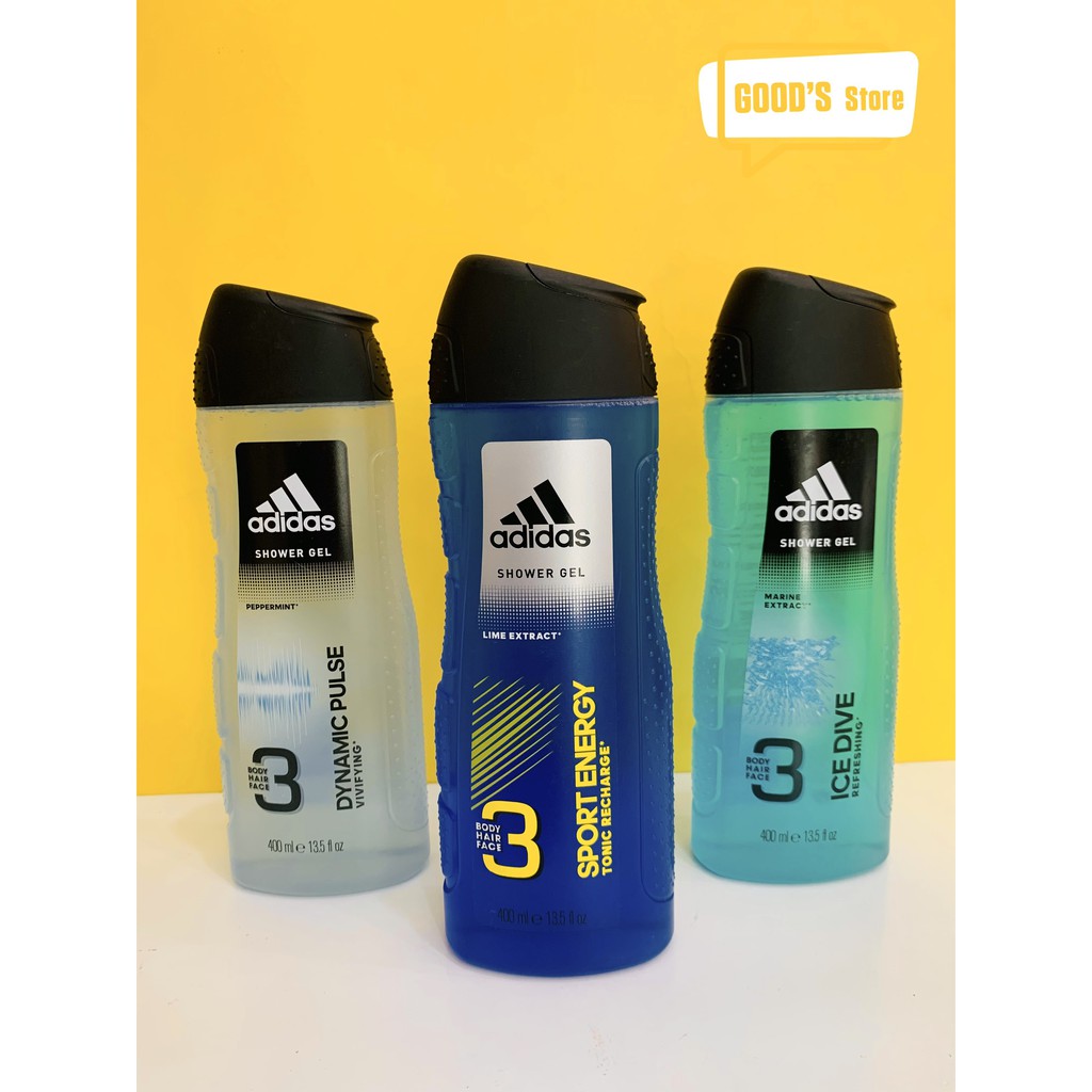 Gel tắm - gội - rửa mặt Adidas 3 in 1 Body Hair Face 400ml (Nam)
