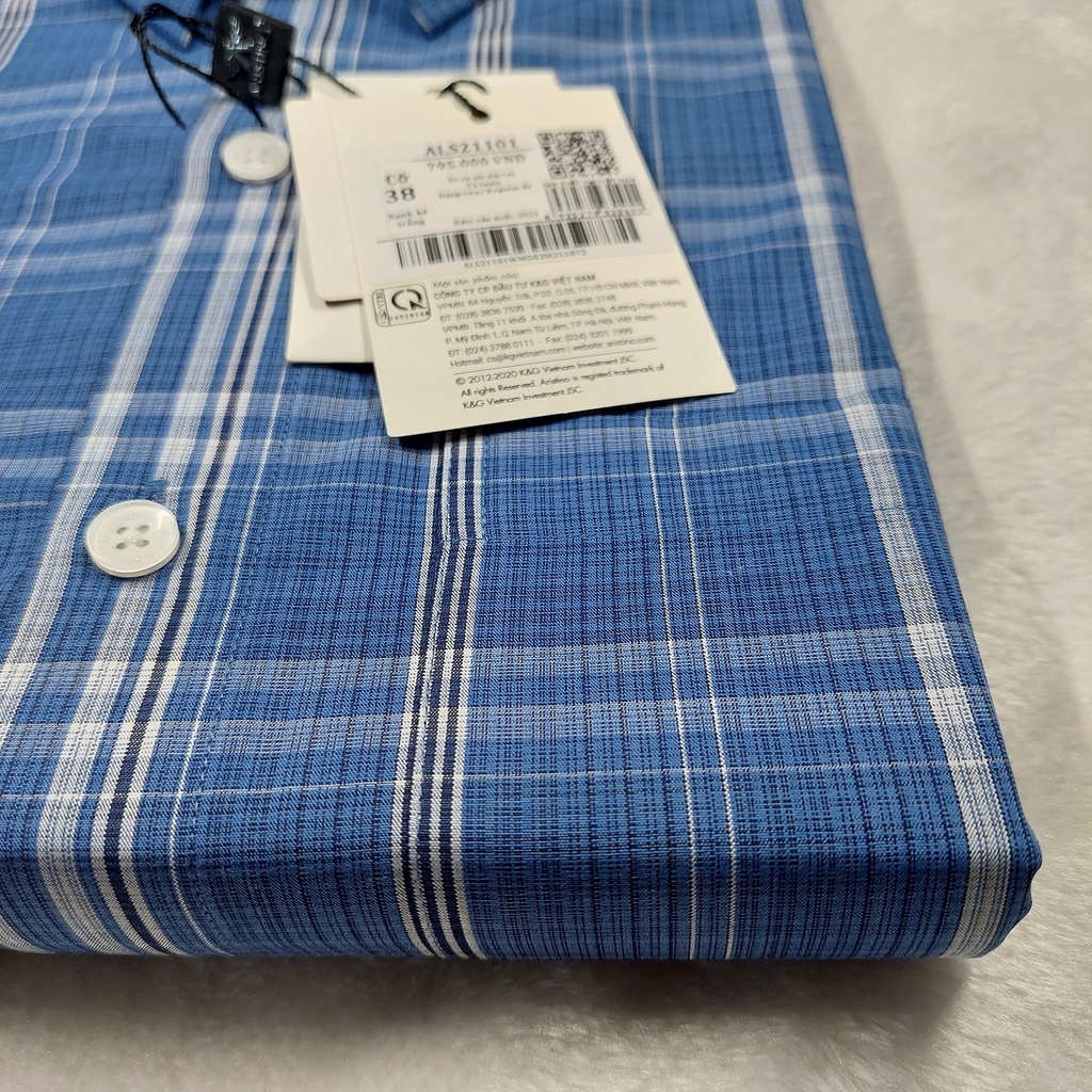 Áo Sơ Mi Nam Dài Tay ARISTINO ALS21101 Somi Công Sở Cao Cấp Màu Xanh Kẻ Trắng Chất Sợi Sồi Mềm Mát Dáng Suông Có Túi