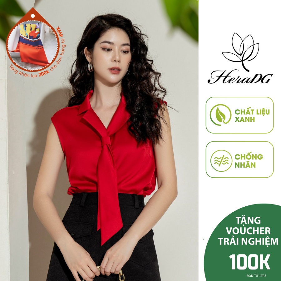 Áo sơ mi nữ kiểu suông vai chờm cổ cavat chất liệu xanh Recycle HeraDG SAKBB2162