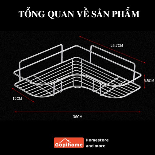 Kệ góc nhà tắm Inox không gỉ Gopihome 🔥FREESHIP🔥Kệ nhà bếp. Dán tường siêu dính. Chịu lực 10kg. Mã GOPI_KEGO_IN