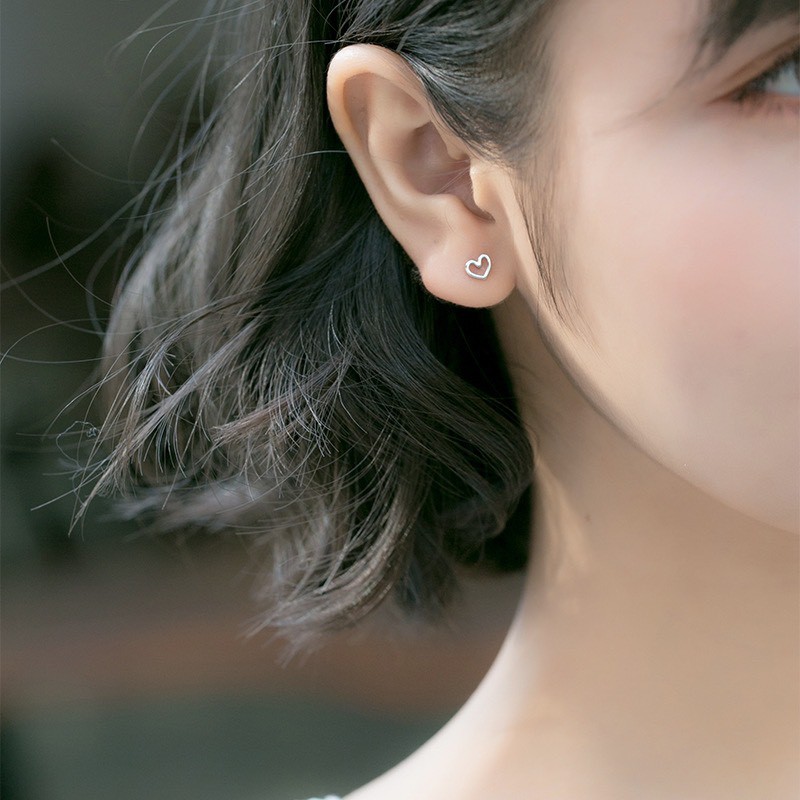 Khuyên tai bạc nữ TLEE cặp tim rỗng, tim nạm đá mini TleeJewelry B0304