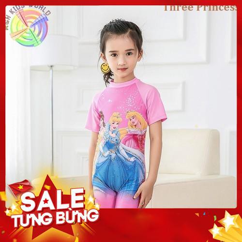  Áo bơi liền quần cho bé gái từ 3-9 tuổi, đồ bơi trẻ em ngắn tay Hello Kitty, Tiên Cá, Công Chúa, Elsa - Siêu HOT