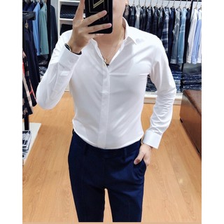 [Siêu Sale] Áo sơ mi trắng dấu khuy hàng cao cấp, ôm dáng form slimfitbody chuẩn soái ca