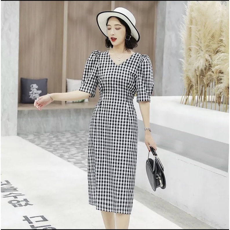 ĐẦM XÒE NỮ CARO PHỐI NÚT KIỂU DÁNG TIỂU THƯ XINH XẮN CÓ ĐỦ SIZE S M L XL XXL