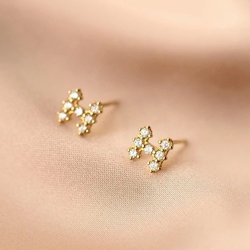 Khuyên tai chữ H đính đá phong cách Hàn Quốc đơn giản cho nữ