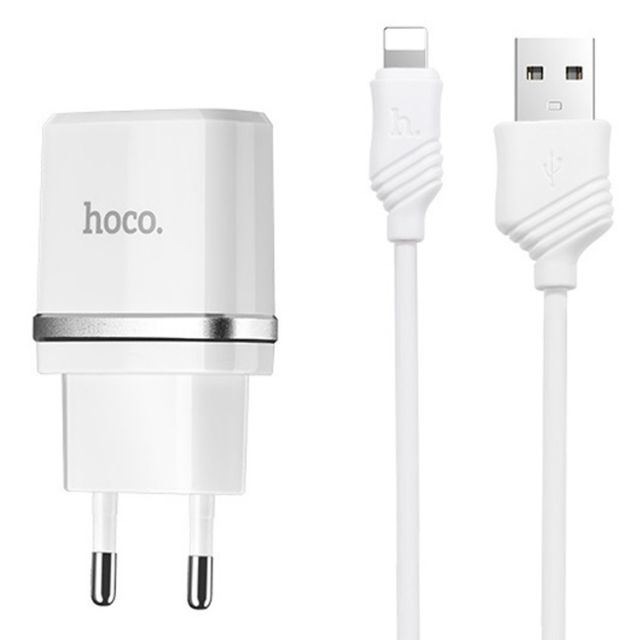 Combo sạc nhanh 2 cổng 2.4A kèm cáp iphone hoco C12 - Bảo hành 12 tháng