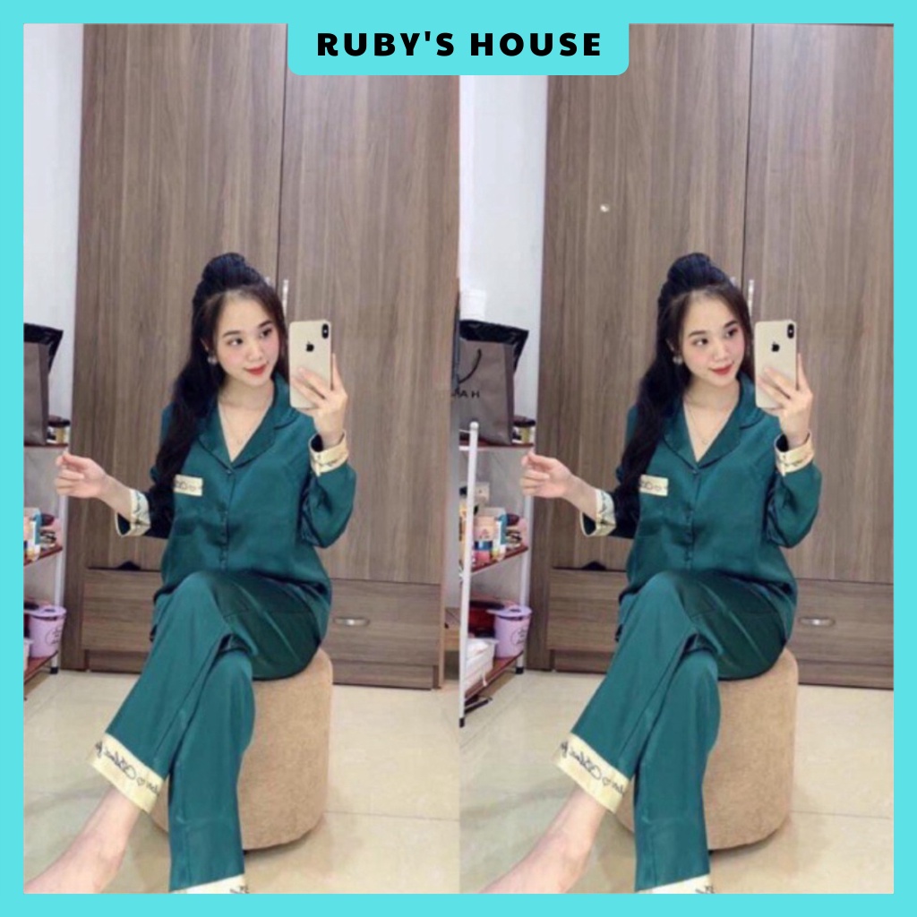 XẢ KHO Bộ Ngủ Lụa Dài Tay,Pijama Chữ Ký Hot Trend , Hàng May Kỹ Có Túi Quần trend thu năm 2021