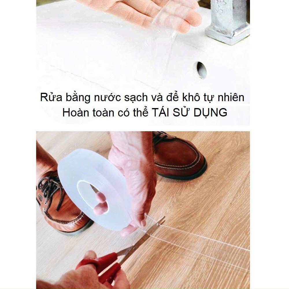 Băng Keo Pu tape 2 Mặt Trong Suốt Siêu Dính Dài 2m, bản 2cm, dày 2mm, có thể tái sử dụng brtv