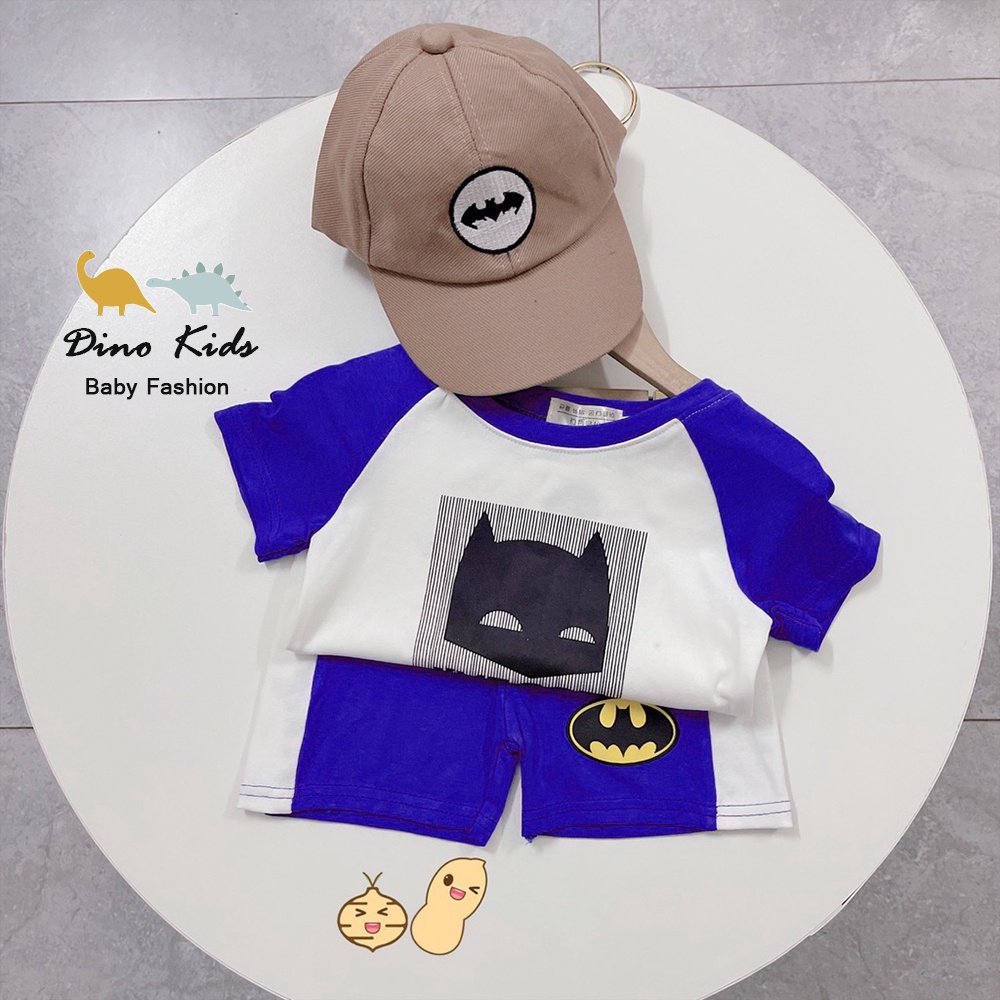 Bộ cộc tay bé trai TẶNG KÈM MŨ, Sét cộc tay chất cotton họa tiết Batman kèm mũ lưới trai
