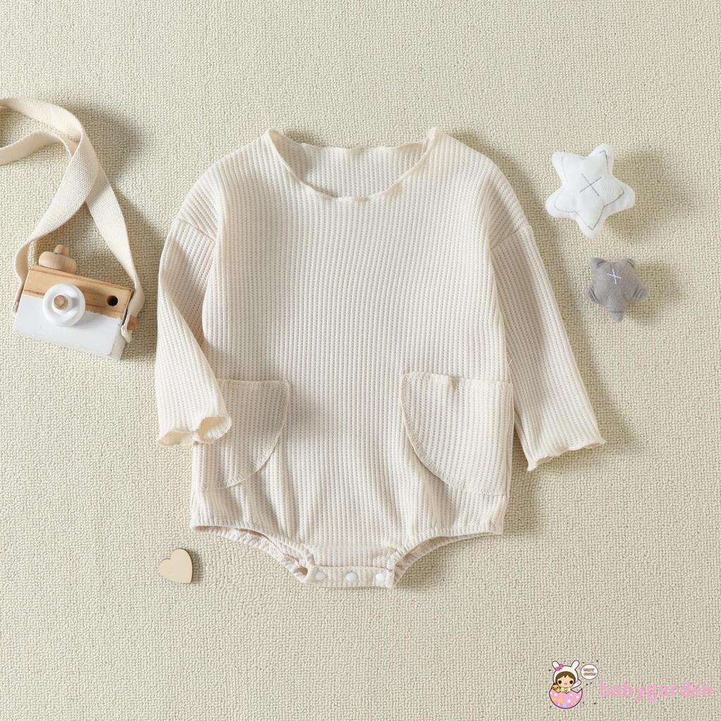 Bộ Áo Liền Quần Dệt Kim Tay Dài Cổ Tròn Màu Trơn Cho Bé 0-24 Tháng Tuổi