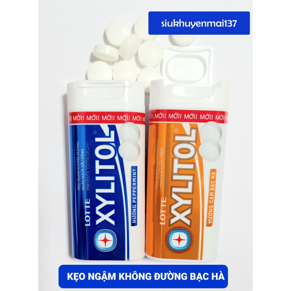 lốc 15 hũ 3 vị lotte xylitol kẹo ngậm không đường bạc hà cam dưa hấu, 20.88 g. hsd:3/2024
