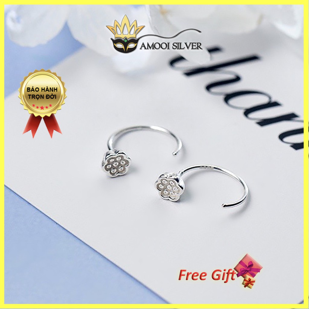 Bông tai bạc S925 móc búp sen - Amooi Silver AB86