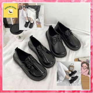 Dép nữ, giày oxford buộc dây đế cao 3cm hai màu Nhám và Bóng