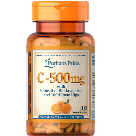 Viên uống bổ sung vitamin C Puritan's Pride - Vitamin C-500 mg with Bioflavonoids & Wild Rose Hips 100 viên | Thế Giới Skin Care