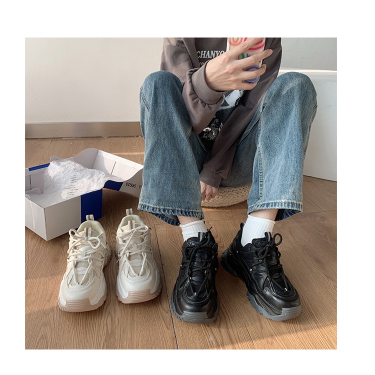 |Hàng có sẵn| Giày thể thao nữ độn đế màu kem trắng, màu đen SRSOO, sneaker hottrendi