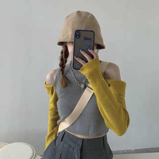 Áo sweater IELGY dệt kim tay dài hở vai dáng ôm thời trang cho nữ